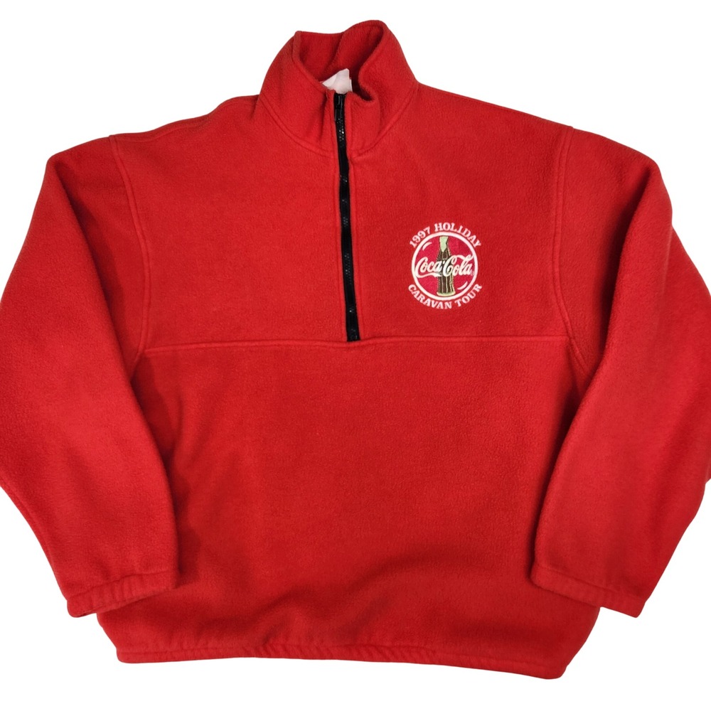 Vintage 1997 Coca-Cola Holiday Caravan Tour Red Fleece 1/4 Zip Pullover XL